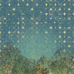 an image of stars in the sky above trees