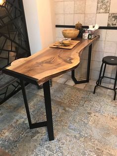 Behind Sofa Table, Breakfast Bar Table, Wood Bar Table, Wood Table Design, Loft Furniture, Metal Furniture Design, Small Kitchen Decor, Log Furniture, Table Haute