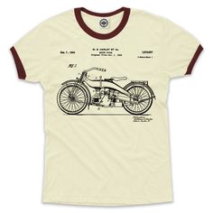 Show some love for Harley-Davidson – the American classic – in this short-sleeve, ringer t-shirt featuring original patent art. Hank Player is proudly designed and crafted in Los Angeles, California with the finest quality materials. Made of super-soft, ringspun jersey, our tees will have a weathered, worn-in feel after the first wash. Printed with Oeko-Tex Standard 100 certified ink, each item will have slight variations in color and print creating Hank Player’s one-of-a-kind look. Our tees are Vintage Crew Neck T-shirt With Custom Artwork, Retro Crew Neck T-shirt With Custom Artwork, Merch Ideas, Steamboat Willie, Patent Art, Harley Davidson Motorcycle, Closet Goals, Ringer Tee, Fitted Style