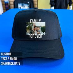 Discover the perfect personalized touch with our Custom Photo Cap! Ideal for men and women, this hat lets you proudly showcase your favorite memories or designs. A unique gift idea, it invites you to create a one-of-a-kind accessory. Genuine, straightforward, and truly special, it's customization at its finest. Craft yours today! Here's how to order: 1. Choose decoration style. 2. Choose quantity. 3. Enter custom text if applicable and or send us images or logos via Etsy messages or email to hel Black Adjustable Hat, 5-panel Baseball Cap As Gift, Customizable Black Trucker Hat For Father's Day, Father's Day Snapback Hat With Curved Brim, Customizable 5-panel Snapback Hat, Personalized Adjustable Black Baseball Cap, Father's Day Black Snapback Hat With Curved Brim, Customizable Snapback Dad Hat One Size, Customizable Snapback Dad Hat