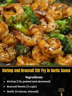 the shrimp and broccoli stir fry in garlic sauce is ready to be eaten