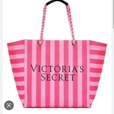 Victoria's Secret Canvas Bag Tote Nwt Garden Tote Bag, Gold Tote Bag, Neoprene Bag, Victoria Secret Tote Bags, Pink Canvas, Weekender Tote Bag, White Tote, Woman Bags Handbags, Victoria Secrets