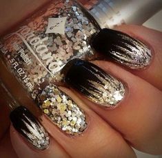 Black Gold Nails, Black Gel Nails, Black Nails With Glitter, New Years Nail Designs, Black Coffin Nails, Matte Black Nails