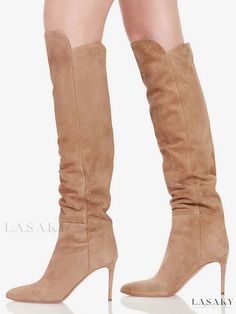 Lasaky - Premium Suede Knee Length Boots for Women with Stiletto Heel - Elegant and Stylish Design Fitted Suede Knee-high Boots With Almond Toe, Beige Fitted Suede Knee-high Boots, Traditional Chic, Suede Knee High Boots, Knee Length Boots, Suede Boots Knee High, Stiletto Boots, Slouched Boots, Boots For Women