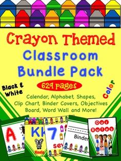 crayon themed classroom bundle pack for kids with numbers, letters and pictures on it