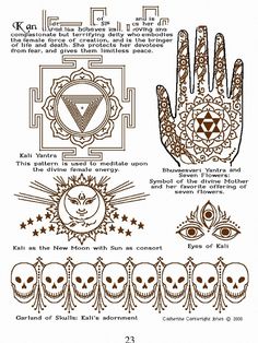 an image of different symbols and designs on the hand, with instructions for how to draw them