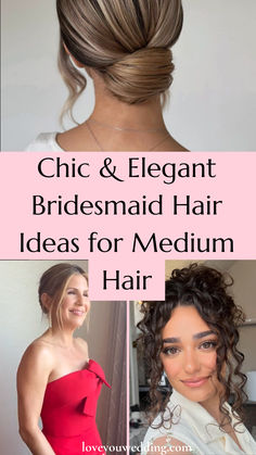 Find the perfect look for your big day with these stunning bridal hairstyles for medium-length hair!  From elegant updos to soft waves and modern braids, this collection has styles to suit every bride’s vision. Whether you’re going for classic romance or contemporary chic, these ideas will make you shine. Click to explore gorgeous medium-length bridal hairstyles and get inspired! Maid Of Honor Hair, Hairstyles For Bridesmaids, Diy Bridesmaid Hair, Bridesmaid Hair Ideas, Bridesmaid Hair Inspo, Sleek Bob Hairstyles, Medium Length Blonde, Braided Chignon, Elegant Updos