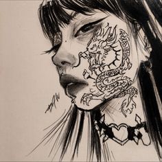 a drawing of a woman with tattoos on her face