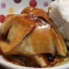 a white bowl filled with food and ice cream