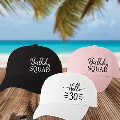 "𝝞𝗧𝗘𝗠 𝗗𝗘𝗧𝗔𝝞𝗟𝗦 For each hat choose: 1. Hat color 2. Design & Design Print Color 𝗗𝗘𝗦𝝞𝗚𝝢𝗦 * Hello (any age/number!) * Birthday Squad To order a mix of colors, please add each color/design to your cart separately! Click photo in cart to return to this listing and repeat as needed. 𝗛𝗔𝗧 𝗖𝝤𝗟𝝤𝗥𝗦 - choose from dropdown menu: * Neon Pink * Neon Blue * Neon Green * Pink * Red * Yellow * Orange (Neon) * Green (Kelly) * Blue (Royal) * Purple * Black * White 𝗖𝗛𝗘𝗖𝗞 𝗧𝗛𝗘𝗦? Beach Birthday Party Favors, Womens Baseball Hats, Adult Birthday Favors, Neon Accessories, Birthday Hats, Beach Birthday Party, Personalized Matches, Orange Neon, Dad Fashion