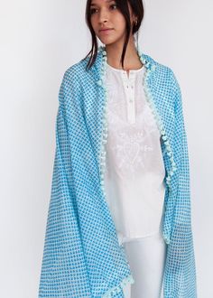 Our popular dupatta is inspired by the original Indian scarves. Perfect for travel, this versatile wrap can be styled as a sarong or wrapped around your shoulders as a shawl. Threads of cotton and silk are hand spun and then set and woven on looms, resulting in a luxurious and lightweight fabric. It takes a few days to weave one piece and when it's done, an average of 320 tassels are tied by hand on all four sides. Block printed 50 % Cotton, 50% Silk Approximately 100 x 200 cm made in India Plea Indian Scarf, Silk Shawl, Sarong, Hand Spinning, Cotton Silk, Scarf Shawl, Lightweight Fabric, Block Print, Knit Dress