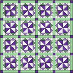 an image of a quilt pattern that is made with purple, green and white squares