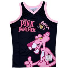 the pink panther tank top is shown with an image of a cartoon character on it