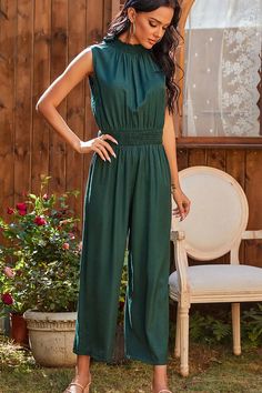 Dark green Open back sleeveless jumpsuit L | YonPop Sleeveless Jumpsuits, Open Back, Dark Green, Jumpsuit, One Piece, Green, Clothes