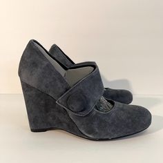 Denim Blue Suede Pumps From Sundance Like New In Box Fitted Suede Slip-on Heels, Fitted Slip-on Suede Heels, Casual Round Toe Fitted Heels, Casual Fitted Heels With Round Toe, Casual Fitted Wedge Heels, Blue Suede Pumps, Suede Pumps, Blue Suede, Womens Shoes Wedges