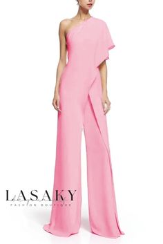 Lasaky - One-Shoulder Womens Casual Jumpsuit Dress Chic Pink One-shoulder Jumpsuit, Off-shoulder Jumpsuits And Rompers For Evening Spring Events, One-shoulder Cocktail Jumpsuit For Summer, One-shoulder Summer Cocktail Jumpsuit, Spring Evening Jumpsuit With Asymmetrical Neckline, Spring Evening Jumpsuits With Asymmetrical Neckline, Elegant Off-shoulder Jumpsuits And Rompers For Spring, Elegant Off-shoulder Jumpsuits For Spring, Dress With One Shoulder