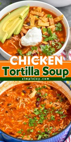 Chicken Tortilla Soup is the perfect dinner! Made with simple ingredients, but tons of flavor, this comforting soup will warm you to the core. Salt Grass Chicken Tortilla Soup, Small Batch Chicken Tortilla Soup, Cheesecake Factory Chicken Tortilla Soup, Authentic Tortilla Soup, Spicy Chicken Tortilla Soup, Mexican Soups, Slow Cooker Chicken Tortilla Soup, Latin Dishes