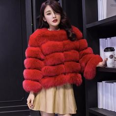 Red Fur Coat, Pink Faux Fur Coat, Fur Jacket Women, Cotton Craft, Red Fur, Fur Jackets, Office Fashion Women, Fur Coats Women, Faux Fur Jacket