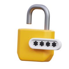 a yellow padlock with four black crosses on the front and one white cross on the back