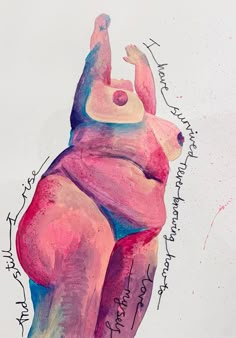 a drawing of a woman's body with words written on the side of it