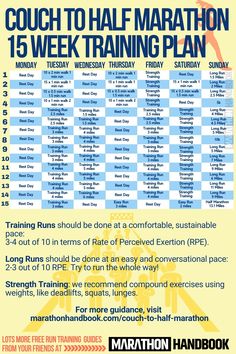 a poster with the words coach to half marathon and 15 week training plan on it