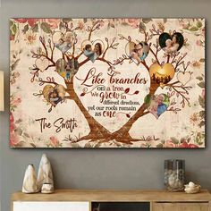 a family tree with pictures on it and the words like branches are in the shape of a heart