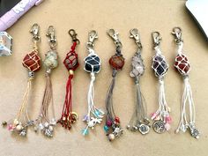 several different types of key chains on a table