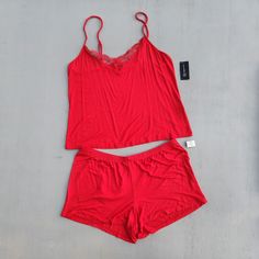 Inc Int Concepts Women Red Jersey Rayon Sleepwear Pajama Cami/Shorts Set Size L New With Tags Flirty Lace-Trimmed Cami And Shorts Pajama Set Lace Trim V-Neck Pullover Styling Adjustable Spaghetti Straps Elastic Waist Bottom 95% Rayon / 5% Elastane Machine Washable Red Lounging Sets For Summer, Red Summer Sleepwear For Loungewear, Red Summer Sleepwear For Bedtime, Red Summer Loungewear Sleepwear, Red Loungewear Sets For Summer, Red Summer Sleepwear, Red Short Sets For Loungewear, Red Summer Sets For Bedtime, Red Bedtime Sets For Summer