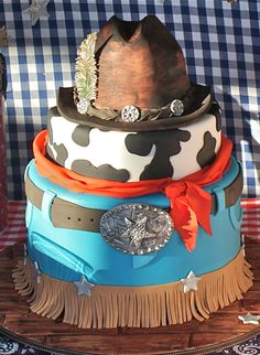 there is a cake that looks like a cowboy's hat on top of it