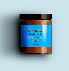 a jar of teas of dallas maverpicks fan on a blue background