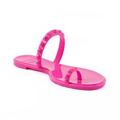 This women's flat jelly sandal gives your ensemble supreme chicness and style for any occasion! Be Jelly and choose your favorite color for your pair of jelly sandals. Features: Made in Italy Comes in a wide variety of vibrant color 100% sanitizable Material: High-Quality Italian Jelly Sustainable (100% recyclable & prop65 compliant) Vegan This low heel jelly sandal is perfect for any occasion, and is waterproof and weather resistant. You can rest assured that these sandals will hold up both in Jelly Purse, Jelly Flats, Studded Shoes, Bracelet Size Chart, Low Heel Sandals, Black Hot Pink, Rose Scented Products, Jelly Shoes, Jelly Sandals