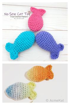 three crocheted fish sitting next to each other