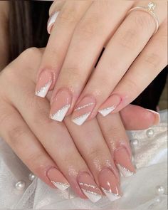 Short French Acrylic Nails, Ballerina Nails Designs, Gold Gel Nails, Girls Nail Designs, Quick Nail Art, Short French, Spring Nail Designs, Her Nails