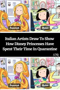 the cartoon shows how disney princesses have spent their time in quaranthie