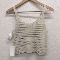 Brand New With Tags! Follow My Instagram @Peppermint.Thrifts For Discounts On Items Beige Crochet Tank Top For Summer, Summer Beige Crochet Tank Top, Summer Cotton Crochet Top With Open Knit, Fitted Knit Summer Tops, Cotton Open Knit Crochet Top For Summer, Beige Open Knit Crop Top For Summer, Fitted Open Knit Crochet Top For Summer, Summer Vacation Crochet Top With Knit Fabrication, Casual Crochet Lace Tank Top For Summer