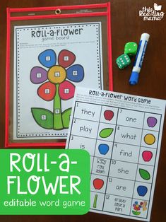 roll - a - flower printable word game for kids