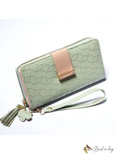 BirdinBag - Premium PU Leather Long Zipper Womens Wallet with Wristlet, Retro Design, Tassel Clutch Bag Green Zipper Clutch Wallet, Trendy Green Rectangular Wristlet, Green Bag With Wrist Strap For Daily Use, Green Bags With Wrist Strap For Daily Use, Green Daily Use Bag With Wrist Strap, Green Clutch With Zipper Closure, Womens Wallet, Pocket Cards, Word Wrap