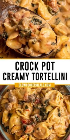 crock pot creamy tortelli with spinach and cheese