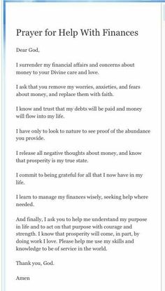 prayer for help with finances