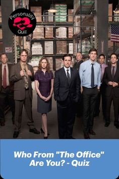 a group of people standing next to each other with the words who from the office are you? quiz