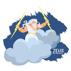 the greek god is holding two swords in his hands and standing on top of clouds