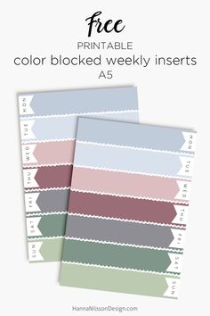 the printable color blocked weekly inserts are shown in three different colors and sizes