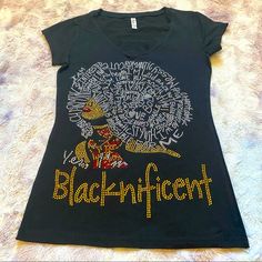 New(Never Worn) Perfect Condition Size : Small Bejeweled Print V-Neck Fitted Black T-shirt With Rhinestones, Black V-neck Top With Rhinestones, Black V-neck Tops With Rhinestones, Womens Vneck Tshirt, Black Silver, V Neck T Shirt, Colorful Shirts, Womens Tops, Tops & Tees