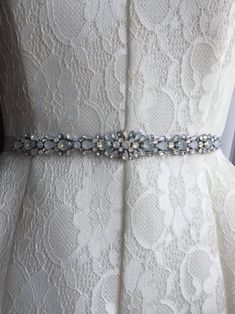 Ivory Crystal and Opal Jewel Embellished Ribbon Bridal | Etsy Elegant Blue Bridal Belt For Wedding, Elegant Blue Party Sashes, Elegant Embellished Sashes, Elegant Blue Sashes For Wedding, White Rhinestone Bridal Belt For Evening, Evening White Bridal Belt With Rhinestones, Elegant Embellished Fitted Sash, Elegant Embellished Fitted Sashes, Elegant Fitted Embellished Sashes