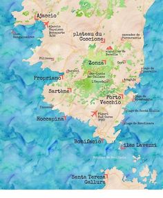 a watercolor map of the island of san sebastiana, with its major cities