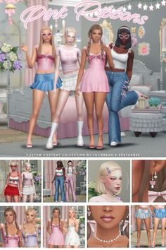 the barbie dolls are all dressed up in pink and blue