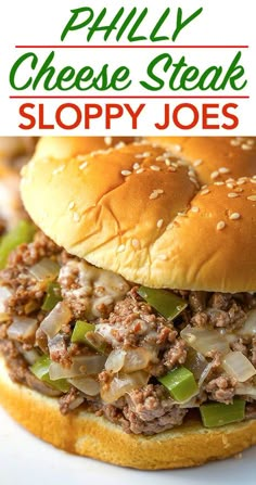 a cheese steak sloppy joes sandwich on a bun