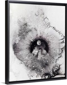 an abstract black and white photo with bubbles floating in the water, framed canvas wall art print