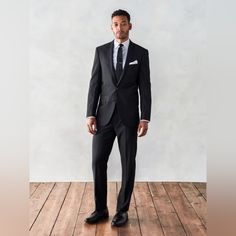 Black Suit Originally Rented From The Black Tux And Forgot To Return It. Includes Jacket (Size 46r), Pants (Size 38 Classic Fit), And A Black Tie. 100% Super-Fine Merino Wool Two-Button Closure Notch Lapels Side Vents Fully Canvassed Black Suits, Black Tie, Blazer Suit, Mens Suits, Man Shop, Pants, Black