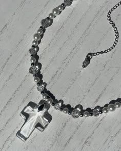 Pearl and Glass Beaded Cross Necklace - Etsy